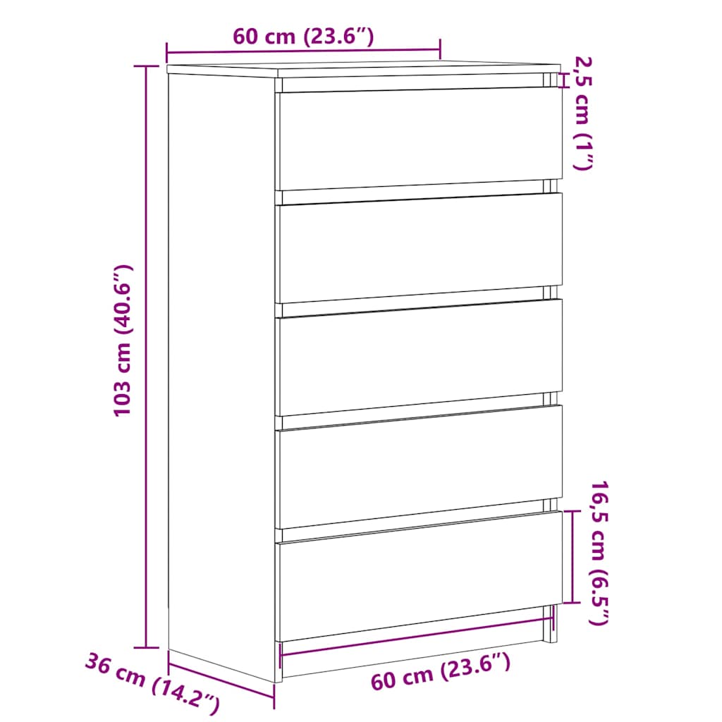 Schubladenschrank Sonoma-Eiche 60x36x103 cm Holzwerkstoff